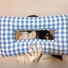 피어싱 베개 귀베개 옆으로 자는 격자 구멍 귀쿠션 머리맡 통기성, 7-7cm, 01.블루 체크