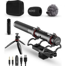 Movo 샷건마이크 비디오마이크 카메라마이크 유튜브 X1 슈퍼카디오이드 샷건 마이크 - DSLR 스마트폰 컴퓨터용 3.5mm/XLR/USB-C 카메라 고급 오디오 컨트롤 삼각대, Movo 샷건마이크 비디오마이크 카메라마이크 유튜브 X