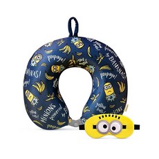 MINISO Minions 여행용 목 베개 아이 마스크 포함 귀여운 만화 100% 메모리 폼 목 지지 베개 비행기 자동차 및 가정용 경량 여행용 베개 세트, MINISO Minions 여행용 목 베개, 아이 마스, 1개