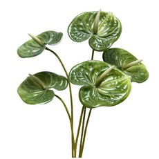 5피스 24인치/61cm 인공 안스리움 백합 꽃 영구 홈 데코 부케 및 녹색 잎 신부 결혼식 축제 파티 매장 장식 작은 꽃다발 액세서리 (핑크-1), 다크 그린