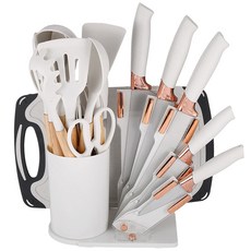 矽膠廚具刀具19件套, 1個, 白色刀具廚具19件套1850g含桶含彩盒:如圖所示