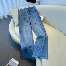 로즈 자수 핫피스 청바지 날씬해 보이는 통바지
