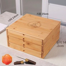 보이차 보관함 한약재 차통 티박스 다도 찻잎, 내추럴 대나무 3단 차박스 차칼 포함, 0x0x0cm, 1ml