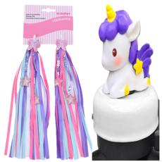 소브리 킥보드테슬 유니콘 경적벨 따릉이 악세사리 세트, 1세트, 퍼플&퍼플