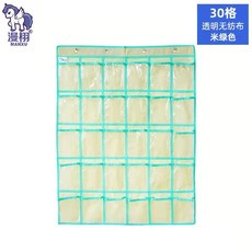 首飾收納掛袋36格透明插卡門後掛袋壁掛式雜物收納袋兒童儲物袋接送卡收納, 30格透明款米綠色 無紡布
