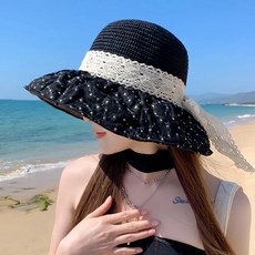 투니스 여성 레이스 리본 버킷햇, 블랙