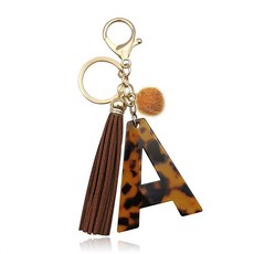 OKAICEN 레오파드 알파벳 이니셜 레터 키체인 태슬 펜던트 키 링 여성용 여아용 지갑 핸드백 ('P') Z 원사이즈