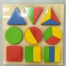 啟蒙玩具E1F 幾何形狀拼板玩具，形狀配對板，拼裝玩具，幼兒早教益智玩具, 1個, 三角.圓.正方形（9格對半切）