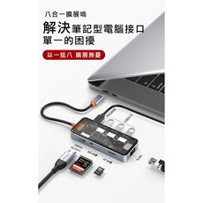 ORIGIN 八合一Type-C轉HDMI PD充電USB 3.0 4K TF/SD卡網卡多功能集線器 全透明, 八合一集線器, 1個