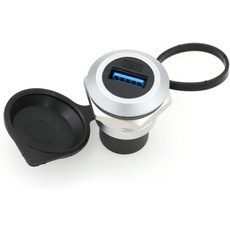 RMCC USB 30 패널 마운트 커넥터 여성 소켓 방수 원형 케이블 커플러 먼지 캡이 있는 연장 어댑터 통과원형 pcs 실버, Round 1pcs, Black