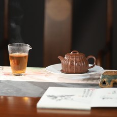 茶器堂 降坡純手工刻繪筋紋合菱宜興紫砂壺 160ml 中式功夫泡茶壺 茶具, 1個, 降坡泥筋紋合菱160ml