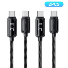 Essager 디스플레이 E-Marker칩셋 PD 100W C타입 초고속충전 케이블, 2개, 3m, 블랙
