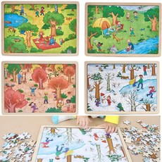 초등 돌봄교실 사고력발달 100피스 사계절 퍼즐 유치원교구 놀이교육 완구 추천, 여름, 1개, 여름