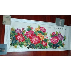 國畫 牡丹 國色天香 已裝裱 尺寸 80x200cm, 如圖所示, 1個