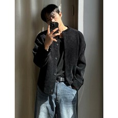 Gshop. 燈芯絨短款立領夾克男，秋季新款cleanfit外套，韓系慵懶風寬鬆上衣