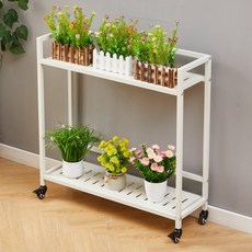 디원리빙 베란다 슬림 이동식 화분정리대 다용도 철제 화분선반, 2단, 크림화이트 80cm 2단, 크림화이트 80cm