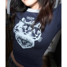 [헬레네파리스] 트리오캣 아트워크 하프 티셔츠 [네이비]