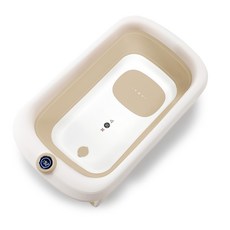 KUKU PLUS 酷咕鴨 豪華型感溫折疊浴盆【金寶貝】KU1160 澡盆, 淺茶棕