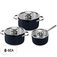 퀸센스 세신 인덕션IH 알토 스텐 냄비세트, 편수 18cm + 양수 20cm + 양수 24cm, 블랙, 6세트