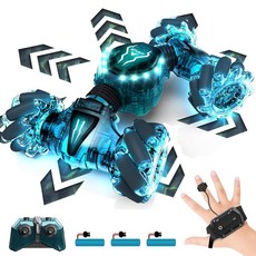 남자 위한 테크녹 리모컨 자동차 2.4GHz 4WD 제스처 감지 RC 스턴트 자동차 - LED 조명이 있는 360 회전식 양면 손 제어 선물, Deep Green