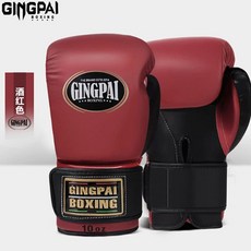 GINGPAI 拳擊手套 舒適透氣 加厚保護 魔鬼氈腕帶, 酒紅色, 1套