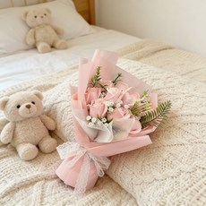 KEMEI LED 프리저브드 꽃다발 시들지 않는 졸업 장미 비누 꽃다발 선물, 분홍색