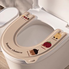 에코럭키 NEW 캐릭터 쿠션 변기시트 커버 간편설치 편리한 물세척, 1개, 캐릭터 변기시트-커피
