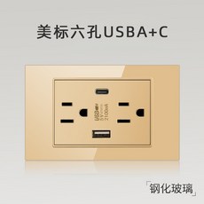 新品 桃園出貨 多孔立式插排 新款帶雙usb typec麵闆黑色臺灣電源墻壁充電插座, 玻璃金色usbA+C2.1A, 1個
