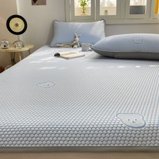 母嬰級冰豆豆涼席 夏季涼感絲冰絲席 嬰兒可用軟席床單床笠, 小冰熊藍-床單款,120*200cm單席, 1個