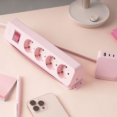 지클릭커 멀티마스터 롤플러스 고용량 4000W C타입 USB 멀티탭 4구 NB70PD, 핑크, 1개, 1.5m