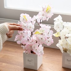 벚꽃 조화 바구니 가든 set 25cm 2컬러 인테리어 봄 테이블 장식 소품 행사 꾸미기, 단품, 색상:화이트