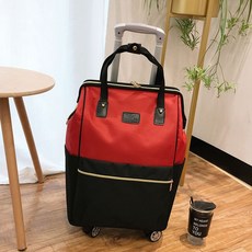拖輪包旅行包登機包靜音可擴展大容量可套拉桿萬向輪手提耐磨購物輕便收納袋, 單個拉桿紅色(4輪不可雙肩背)