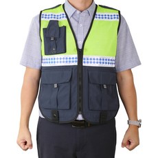 경찰형 배색 바둑판 무늬 조끼, 형광 + 네이비, 1개