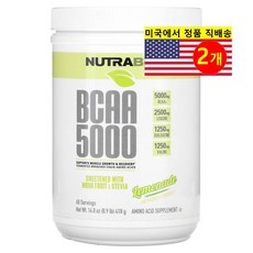Nutrabio Labs BCAA 분지 사슬 아미노산 5000 레모네이드 맛, 418g, 2개