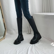 둥근코 오버솔 통굽 플랫폼 밴딩 지퍼 첼시 롱부츠