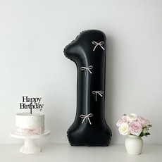 해피제이니 블랙 초대형 숫자 풍선 핑크리본 이벤트 기념일 생일, 1개, 블랙숫자+핑크리본 1