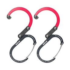 GEAR AID HEROCLIP 카라비너 클립 및 후크 (스몰) 지갑 유모차 및 백팩용 블랙 앤 블루 2팩, 2 Pack, Black & Red, 1개