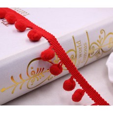 미니 진주 폼폼 프린지 리본 재봉 레이스 니트 원단 수제 DIY 공예 액세서리 4 야드 트림 볼 10 mm, 4yard, red, red