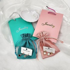 주얼리 악세사리 포장 선물세트 벨벳파우치+쇼핑백, 10개, 핑크