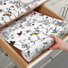 Tatyanna 주방 캐비닛용 서랍 및 선반 라이너 비접착식 캐비닛 라이너 꽃 선반 라이너 강한 그립 미끄럼 방지 서랍 라이너 방수 청소하기 쉬운 찬장 옷장 라이너, Flower Bird