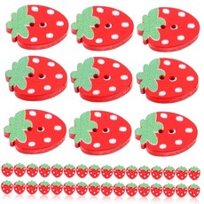 COHEALI 딸기 나무 단추: 바느질용 과일 단추 50개 공예 옷 DIY 스크랩북용 2홀 레드 딸기 나무 단추, COHEALI 딸기 나무 단추: 바느질용 과일 단추 5