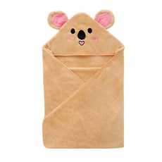 【KIDS PARK】嬰兒連帽浴巾 珊瑚絨材質，可愛動物造型，吸水速乾，寶寶沐浴必備, 1個, 棕色無尾熊