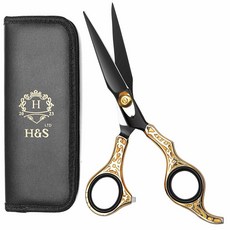 H&S LTD GoldBlack 시리즈 전문 헤어 커팅 가위 | 프리미엄 일본 스테인리스 스틸 16.5cm6.5인치 가위 이발소 액세서리 및 미용실 용품 수염 콧수염 그루밍