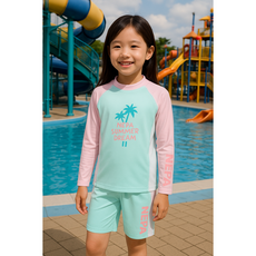 네파 키즈래쉬가드 여아 유아 라이트 핑크 수영모포함 110 4세 5세