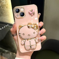 蝴蝶kt貓鏡子支架iPhone15/14/13手機殼11蘋果12promax電鍍x/8/6p, iPhone X,黑色電鍍+蝴蝶+kt貓鏡子支架, 1個