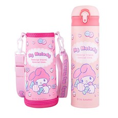 다나에 산리오 공식 라이센스 원터치 스텐텀블러 + 물병 가방, 1개, 480ml, 핑크