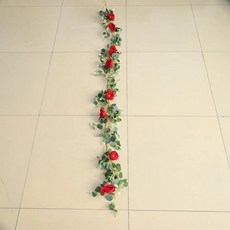인공 장미 덩굴 가랜드 벽 파이프 에어컨용 홈 데코 인조 꽃 식물, 1개, 1. Wine Red180CM152g