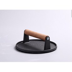 圓形鑄鐵壓肉板 條紋壓肉器 牛排壓平器 漢堡壓板 鐵板燒料理鐵板，快速導熱鎖住肉汁，家用鐵板燒必備, 1個