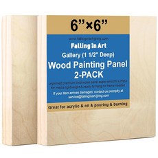Falling in Art 2팩 미완성 나무 캔버스 패널 15.2 x 15.2cm(6 6인치) 갤러리 자작나무 패널 키트 아크릴 페인팅 붓기 및 연소용 3.8cm(1 1/, Falling in Art 2팩 미완성 나무 캔버스 패