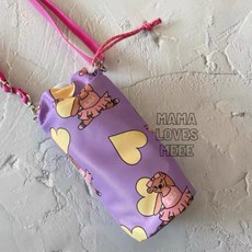 韓國愛心芭蕾水瓶袋 撞色束口水杯套 斜跨保溫杯袋, 1個, 芭蕾水杯套系列e款